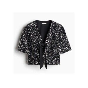 H&M Holiday LIMITED szM Edition Silver Sequined Blouse Shrug Sweater Top Sparkle